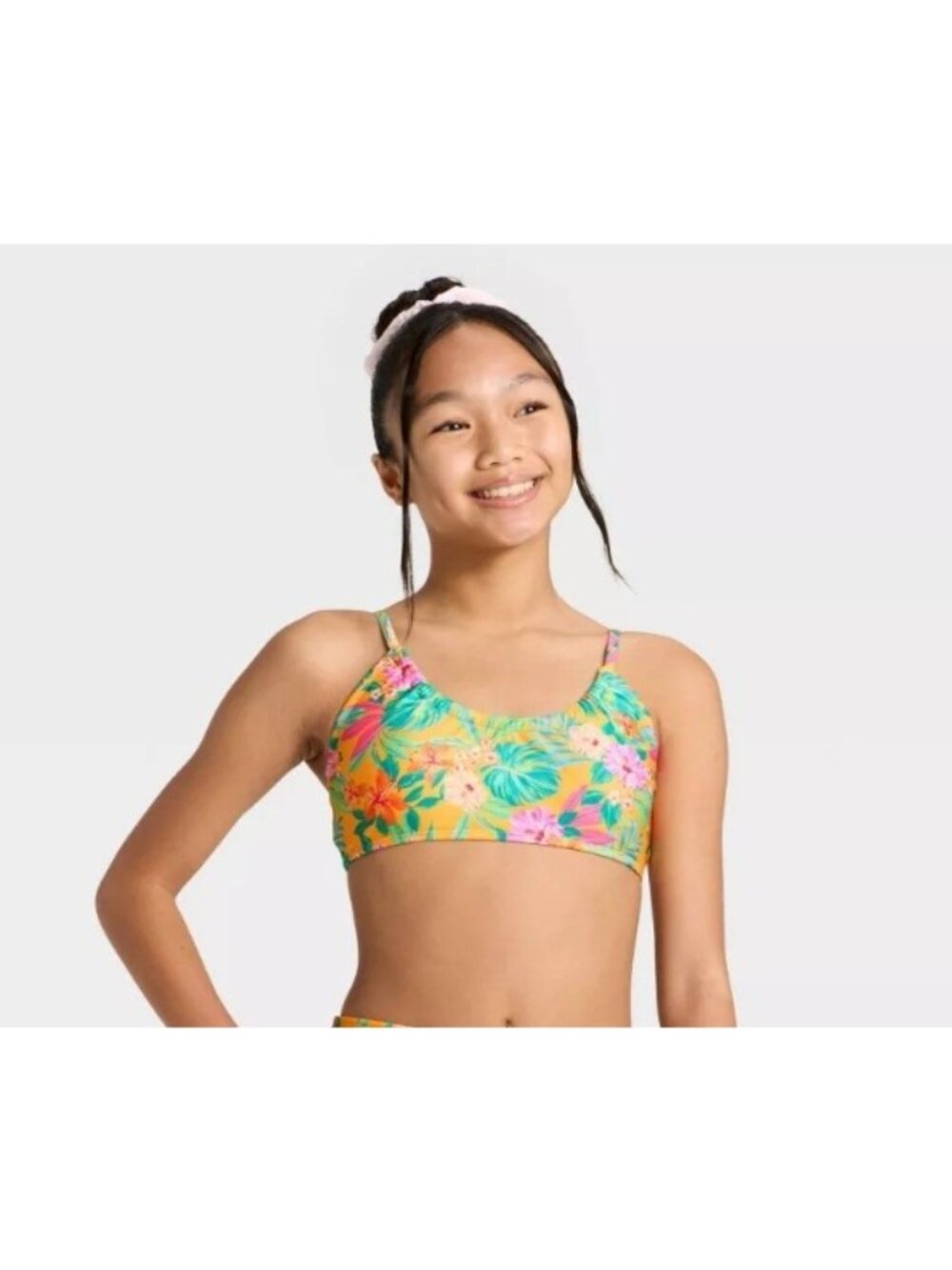 Art Class Girls' Exotic Tropics Floral Bikini Swim Top Size XL 14 Yellow UPF